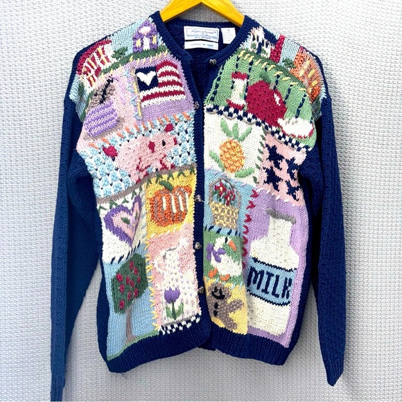 Vtg Signature Northern Isles Cardigan Sweater Sz PM Farm American Flag Apple - Picture 1 of 9